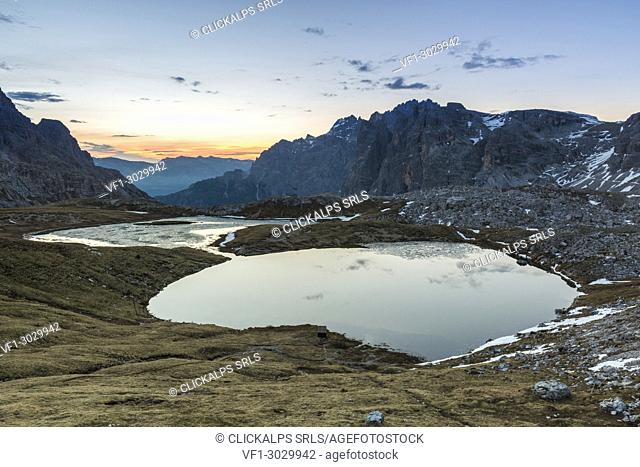 Laghi Dei Piani at sunset, Dolomites, South Tyrol, province of Bolzano, Italy
