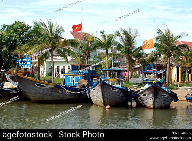 Boats on the river in Hoi An, Vietnam