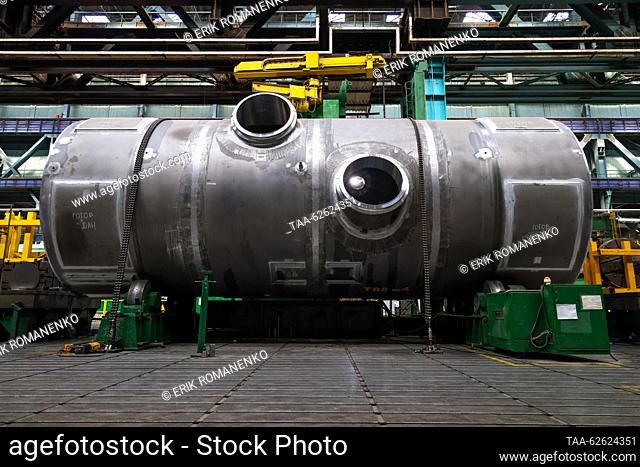 RUSSIA, ROSTOV-ON-DON REGION - SEPTEMBER 25, 2023: A VVER-1200 reactor pressure vessel is pictured at the Atommash plant, a branch of AEM-Technologies