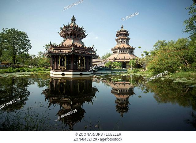 a traditional Temple in the Ancient City or Muang Boran at the city of Samuth Prakan south of the city of Bangkok in Thailand in Southeastasia