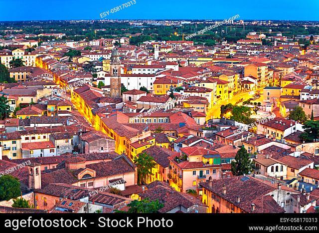 Verona rooftops of old town view from above, tourist destination in Veneto region of Italy