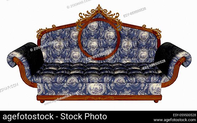 Blue vintage sofa isolated in white background - 3D render