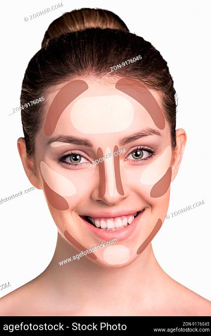 Make up woman face. Contour and highlight makeup. Isolated on white