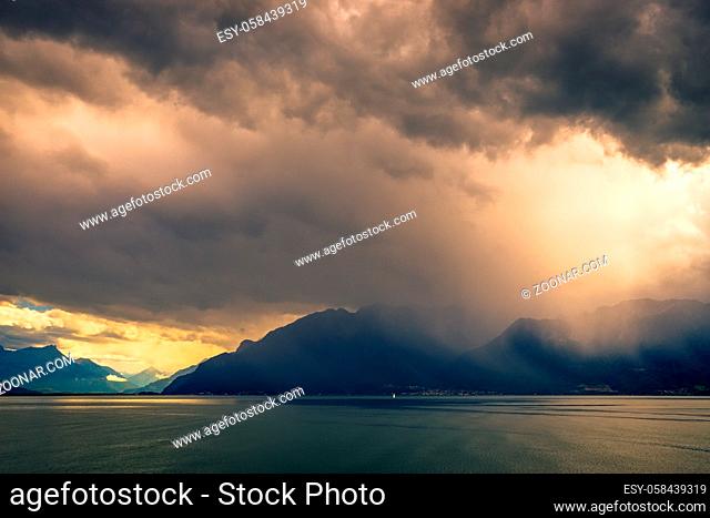 Storm Passing over Lake Geneva in Switzerland