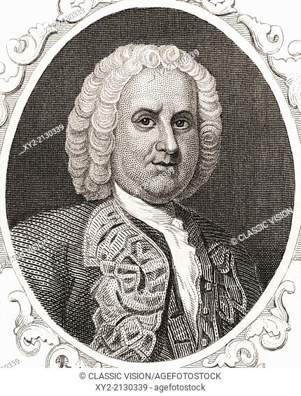 Sir William Pepperrell, 1st Baronet, 1696-1759. American merchant, statesman and soldier in Colonial Massachusetts. From Gallery of Historical and Contemporary...