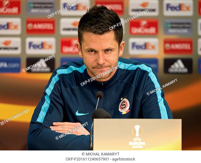 Coach of Sparta David Holoubek speaks at a press conference prior to the AC Sparta Praha - Southampton match in Prague, Czech Republic, November 23, 2016