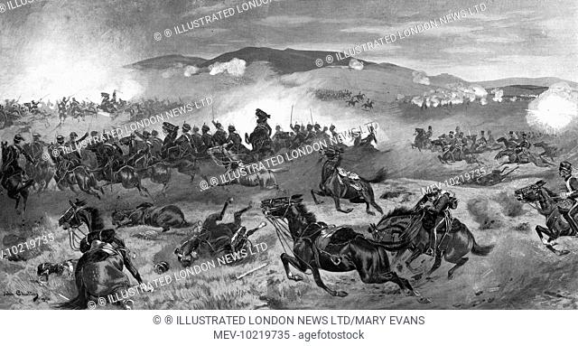 Commemorative illustration of the famous Charge of the Light Brigade during the Battle of Balaklava, published on the Jubilee of the event