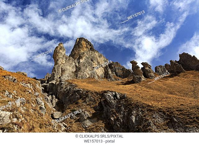 Limestone formation of Grigna Meridionale, near Refuge Rosalba, Abbadia Lariana, Province of Lecco, Lombardy, Italy