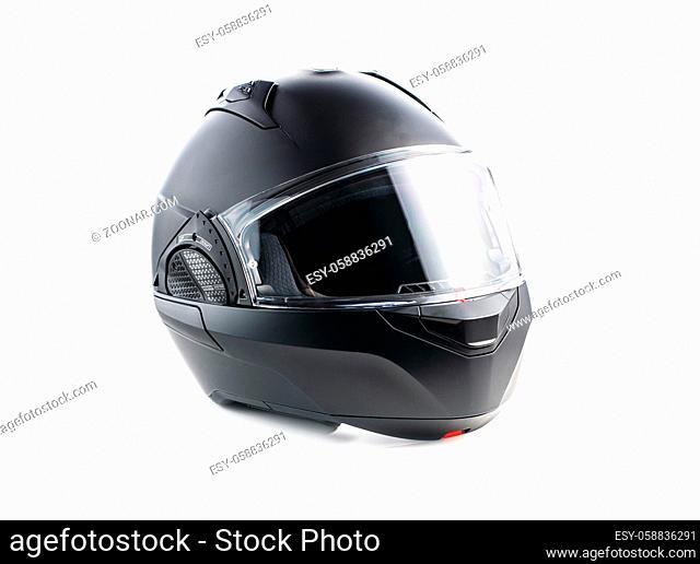 Black modular motorcycle helmet isolated on a white background
