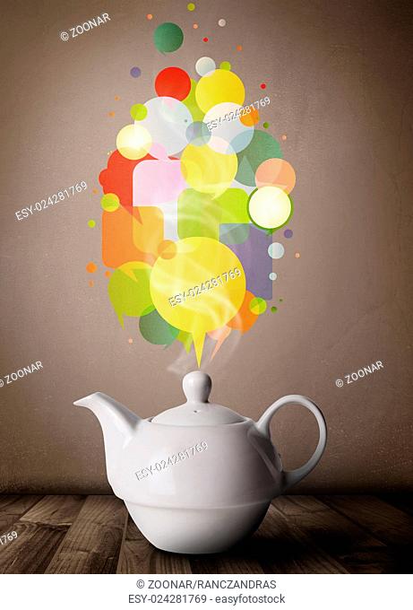 Coffee pot with colorful speech bubbles