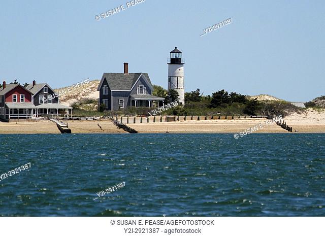 Sandy Neck Colony cottages and Sandy Neck Lighthouse, Cape Cod, Massachusetts, United States, North America
