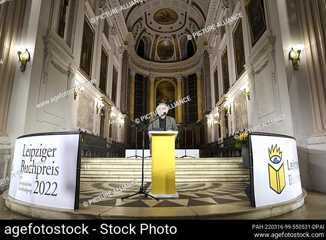 16 March 2022, Saxony, Leipzig: Author Karl-Markus Gauss speaks at St. Nicholas Church after being awarded the Leipzig Book Prize for European Understanding