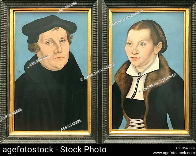 Portraits of Martin Luther and his wife Katharina von Bora, 1529. Oil on panel. Workshop of Lukas Cranach the Elder, 1472 -1553