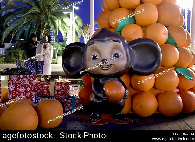 RUSSIA, SOCHI - DECEMBER 17, 2023: A sculpture of Cheburashka, a Russian fictional character, is pictured in a street. Dmitry Feoktistov/TASS