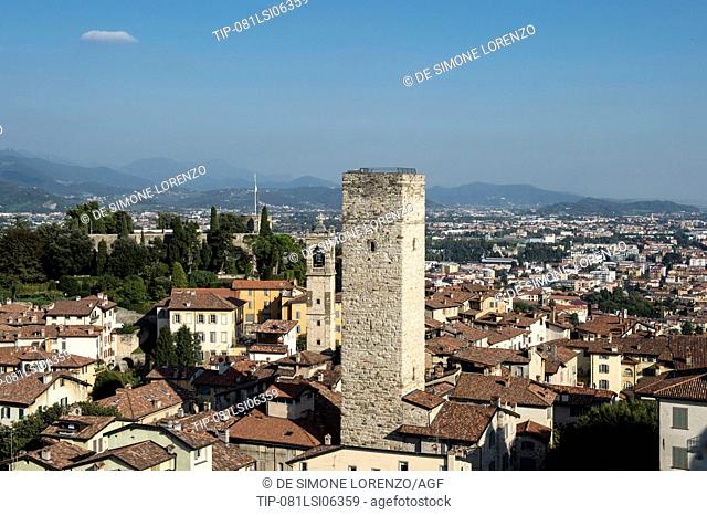 Italy, Lombardy, Bergamo, Città Alta, cityscape from the Civic Tower (The Campanone)