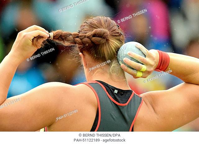 Christina Schwanitz of Germany competes in the women's Shot Put Qualifacation at the European Athletics Championships 2014 at the Letzigrund stadium in Zurich