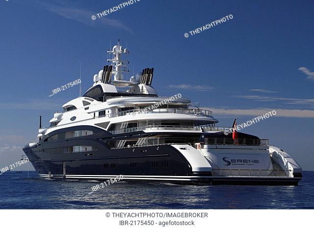 Motoryacht Serene, 133.9m, built in 2011 by yacht builder Fincantieri Yachts and owned by Yuri Scheffler, Côte d'Azur, Monaco, France, Mediterranean, Europe