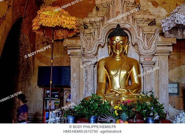 Myanmar, Bagan, temple of Htilo Milo dated 13 th. century, sitting Buddha statue