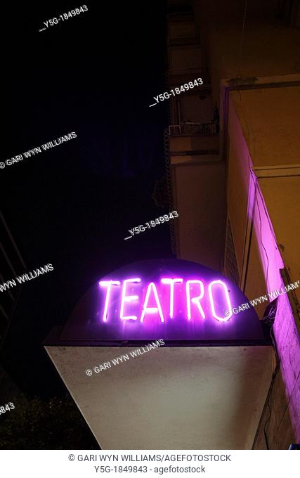 neon theatre sign in rome italy
