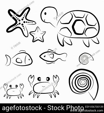 Sea Creatures Set, Stock Vector, Vector And Low Budget Royalty Free Image.  Pic. ESY-020503769 | agefotostock