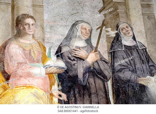 Saint and nuns, fresco, Church of the Holy Sepulcher, Astino abbey, Bergamo, Lombardy, Italy
