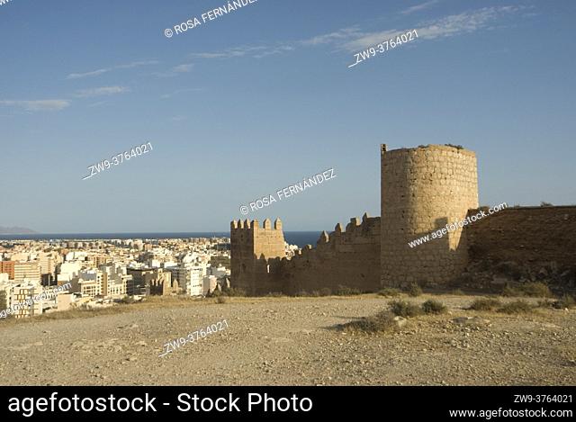 Castle of San Cristobal and city of Almeria, Spain