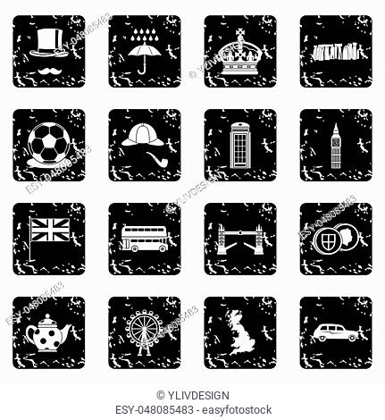 Great Britain set icons in grunge style isolated on white background. illustration