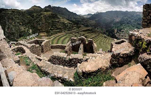 View at Inca ruins in Sacred Valley at Pisac, Peru
