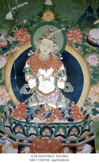 Fresco in Hemis Monastery (gompa), also known as Chang-Chub-Sam-Ling (solitary place of the compassionate person), Ladakh, Jammu and Kashmir, India