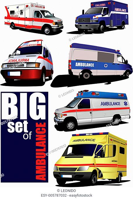 Big set of Modern ambulance va. Colored vector illustration