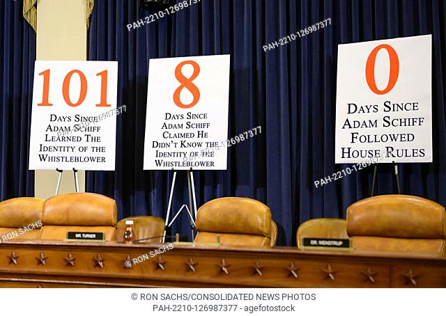 Updated Republican signs during a break in the testimony of Dr. Fiona Hill, former Senior Director for Europe and Russia, National Security Council (NSC)
