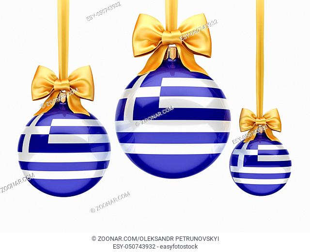 3D rendering Christmas ball decorated with the flag of Greece