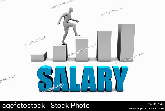 Salary 3D Concept in Blue with Bar Chart Graph