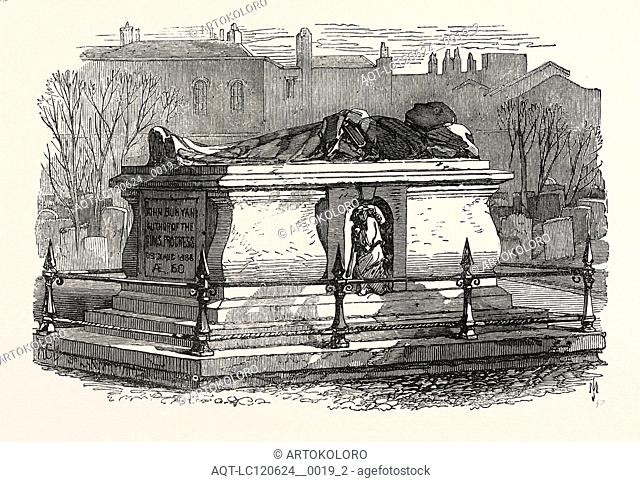 OLD TOMBS IN BUNHILL FIELDS CEMETERY: JOHN BUNYAN'S TOMB, 1869