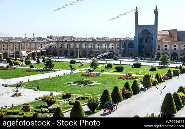 Naqsh-e Jahan Square (Imam Square, formlerly Shah Square) in centre of Isfahan in Iran. View with Imam Mosque (formerly Shah Mosque)