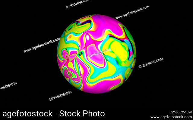 Sphere with liquid psychedelic surface, bright abstract 3D computer generated backdrop