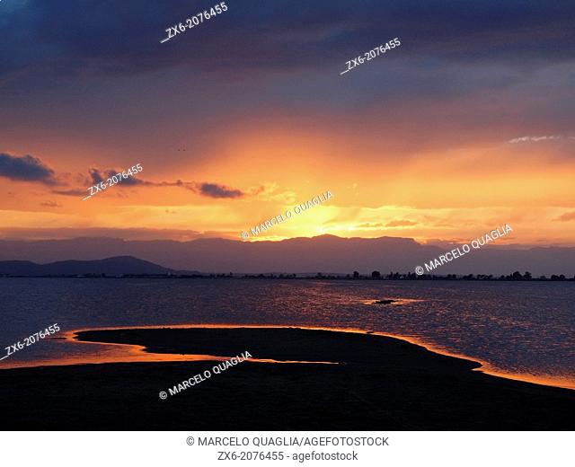 Sunset at Alfacs Bay. Ebro River Delta Natural Park, Tarragona province, Catalonia, Spain