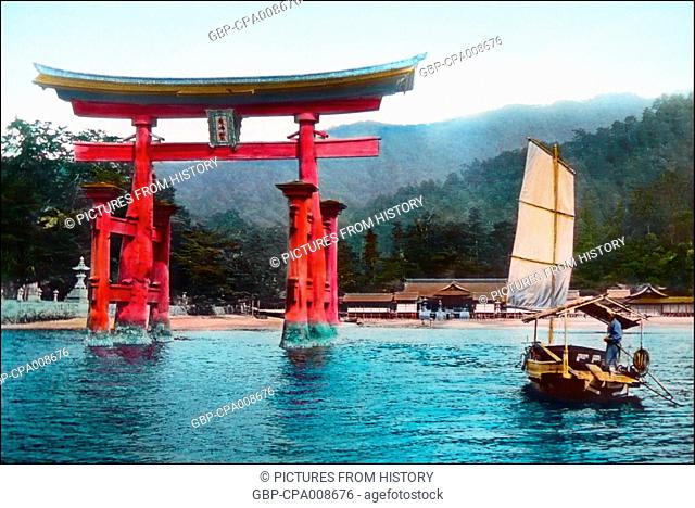 Japan: Torii at Itsukushima Shinto shrine, Miyajima, Hiroshima Prefecture, c.1910