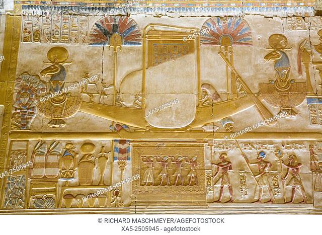 Bas-relief of Sacred Barque Boat, Temple of Seti I, Abydos, Egypt
