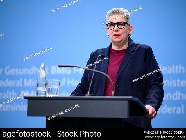 19 December 2023, Berlin: Christine Vogler, President of the German Nursing Council, speaks at a press conference following a meeting with the heads of the...