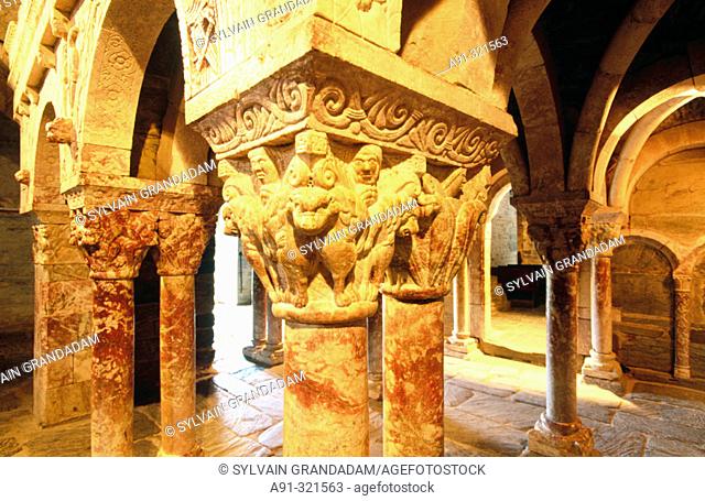 Interior of Serrabone priory, built 11th century. Pyrenees-Orientales. Languedoc Roussillon. France