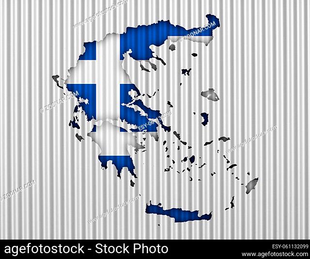Karte und Fahne von Griechenland auf Wellblech - Map and flag of Grece on corrugated iron