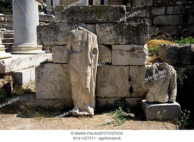 Two roman sculptures at the Roman Agora, Athens, Greece