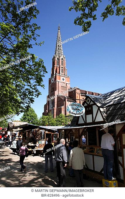 Auer Dult markets in front of Mariahilf Church, Mariahilfplatz Square, Munich, Bavaria, Germany, Europe