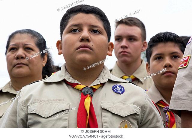 Boyscout faces of all age at 2014 Memorial Day Event, Los Angeles National Cemetery, California, USA