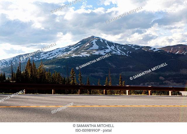 View of highway and Copper Mountain, Colorado, USA