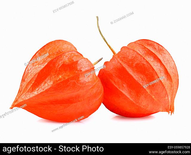 Close up of cape Gooseberry or Physalis fruit on white background