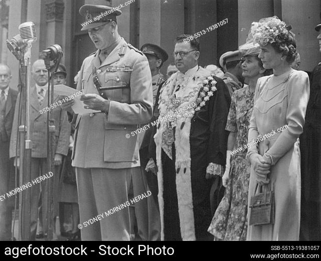 Duke of Gloucester reads farewell speech to Sydney. January 14, 1947