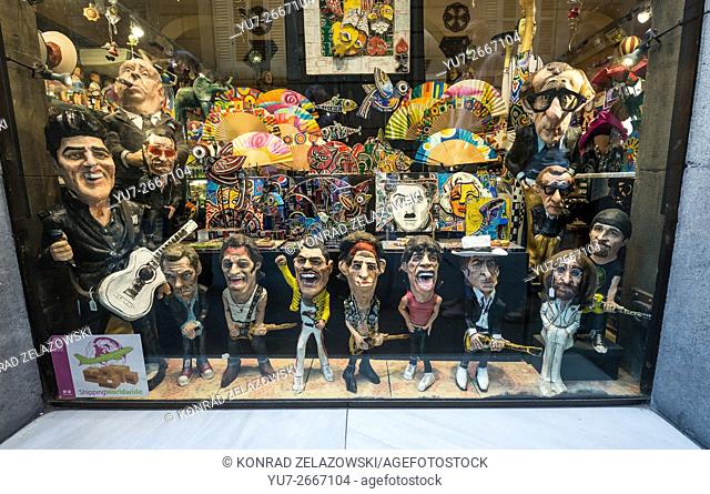 papier-mache figures in souvenir shop, Gothic Quarter, Ciutat Vella district in Barcelona, Spain