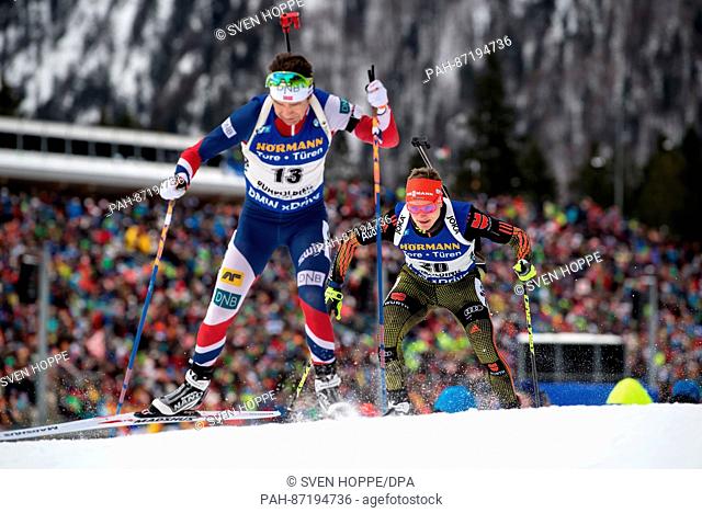 Norwegian biathlete Ole Einar Bjoerndalen in action during the men's 10 kilometer sprint at the Biathlon World Cup in the Chiemgau Arena in Ruhpolding, Germany